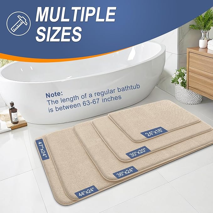 OLANLY Thick Memory Foam Bath Mat Rug 36x24, Extra Soft Absorbent Bathroom Rug, Quick Dry Bath Mats, Non-Slip, Machine Washable Carpet for Bathroom, Tub and Shower, Home Decor Accessories, Beige