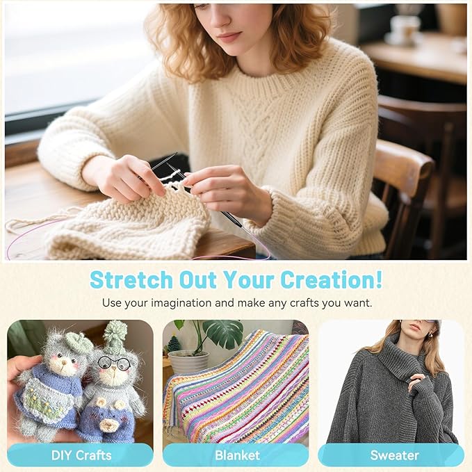 Aeelike Interchangeable Knitting Needles Set, 9 Pairs Circular Knitting Needles Aluminum (Size 3.0mm-8.0mm) with 4 Cables Accessories and Cute Storage Case for Socks Blankets Cushions, Ideal Gift