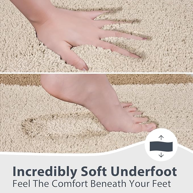 Bathroom Rugs 24" x 60", Non-Slip Extra Soft Absorbent Bath Rugs, Machine Washable Quick Dry Bath Mats for Bathroom Floor, Shower, Bathtub and Sink, Beige & Grayish Brown