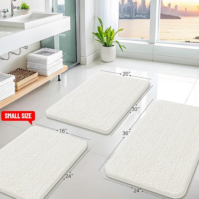 Arotive Bathroom Rugs 24x16, Extra Soft Absorbent Shaggy Chenille Bath Rugs, Machine Washable Rubber Backing Non-Slip Bath Mats for Bathroom Floor Tub and Shower, Home Decor Accessories, Ivory