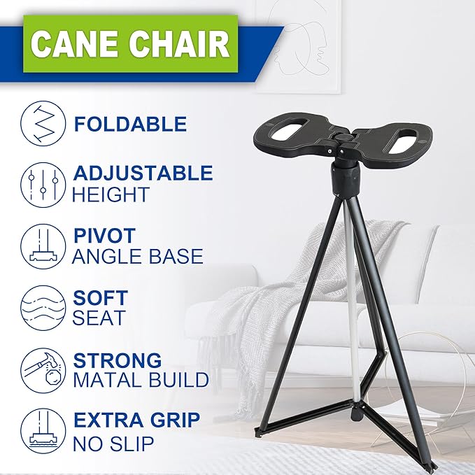 Cane with Seat Portable Walking Stick Folding Chair Lightweight Aluminum Mobility Aid Crutch Chair Height Adjustable with Carry Bag for Seniors Elderly Handicap Waiting/Queuing/Fishing