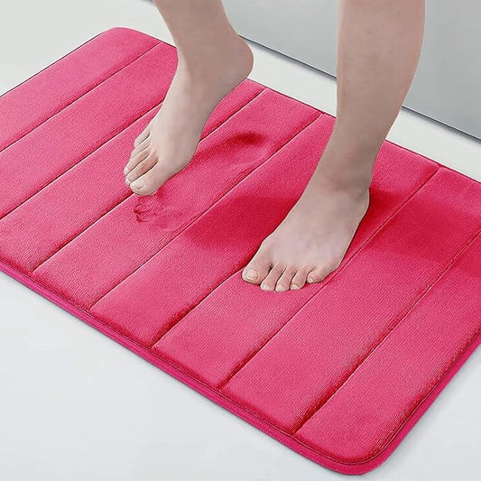 Buganda Memory Foam Bath Mat, 24" x 16", Ultra Soft and Non-Slip Bathroom Rugs, Water Absorbent and Machine Washable Bath Rug for Bathroom, Shower, and Tub, Deep Pink