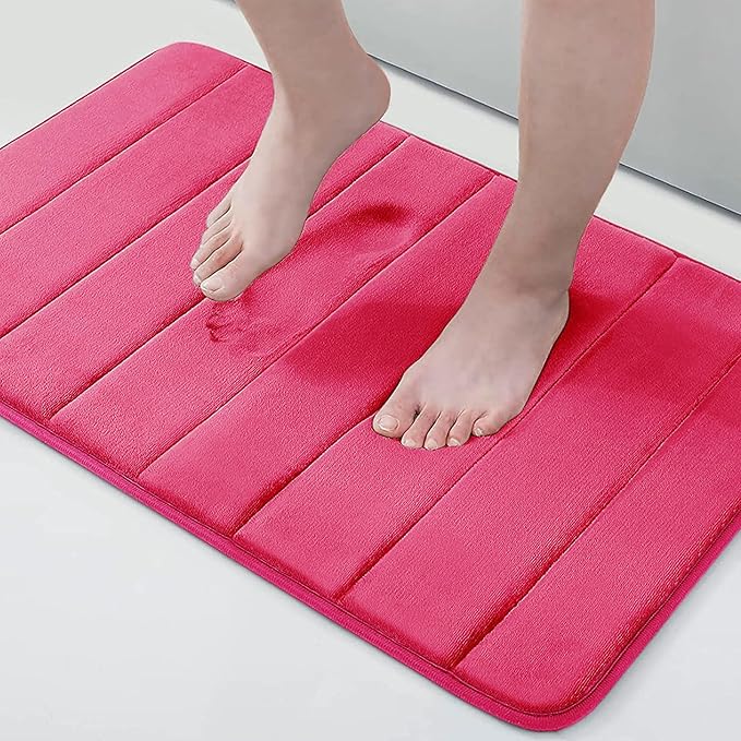 Buganda Memory Foam Bath Mat, 30" x 20", Ultra Soft and Non-Slip Bathroom Rugs, Water Absorbent and Machine Washable Bath Rug for Bathroom, Shower, and Tub, Deep Pink