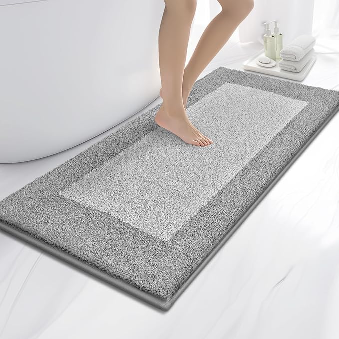 Bathroom Rugs 24" x 60", Non-Slip Extra Soft Absorbent Bath Rugs, Machine Washable Quick Dry Bath Mats for Bathroom Floor, Shower, Bathtub and Sink, Light Grey & Grey