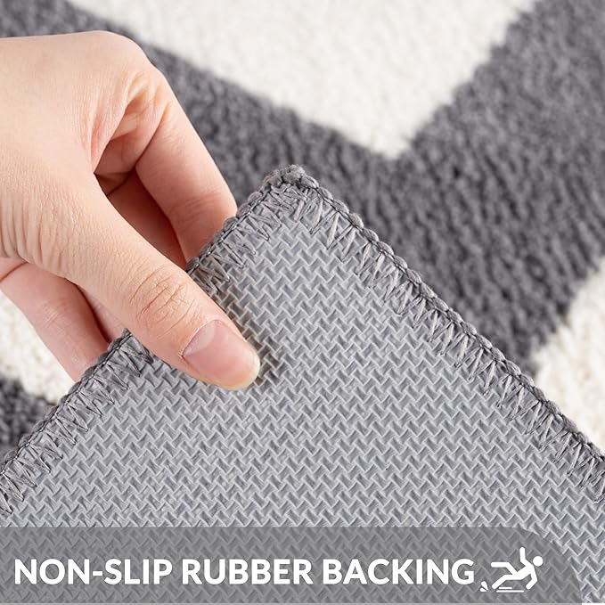 Exclusivo Mezcla Bathroom Rugs Mat 20x30, Extra Soft Non Slip Absorbent Water Microfiber Bath Rugs, Machine Washable Quick Dry Bath Mats for Bathroom Floor, Shower, Home Decor, Striped Grey