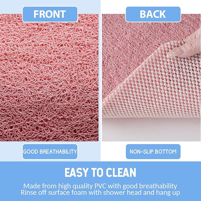 Non-Slip Bathtub Mat, Anti Slip Shower Mat, Fast Drying Bathtub Mats, Foot Scrubber Mat, Anti Slip Mat for Tub, Floor, Bathroom, Kitchen, Home, Hotel (Pink 36"×24")