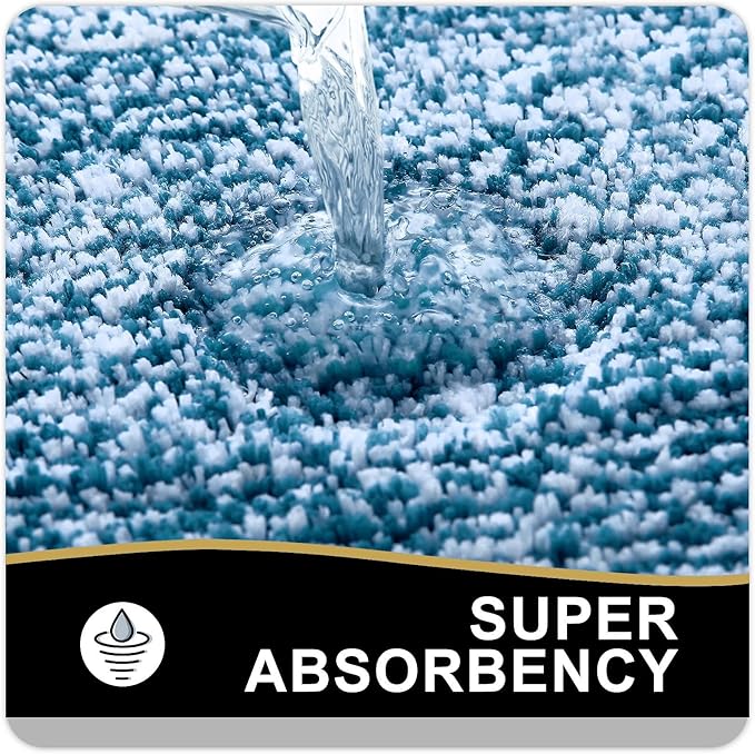 OLANLY Toilet Rugs U-Shaped 24x20, Extra Soft and Absorbent Microfiber Bathroom Rugs, Non-Slip, Machine Wash Dry, Plush Shaggy Contour Bath Mats for Toilet Base (Peacock Blue and White)