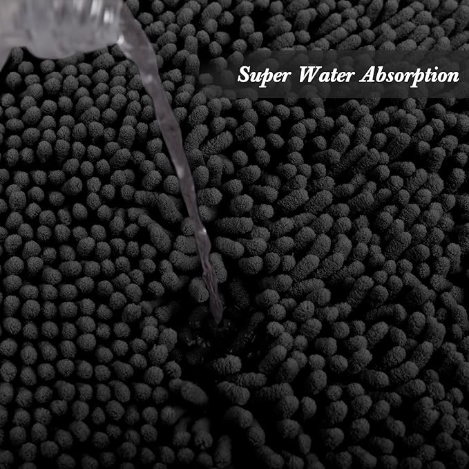 Non-Slip Bath Rug,Extra Soft Microfiber Bedroom Shag Carpet with Anti-Slip Backing,Water/Dust Absorbent Fast Dry Shower Mat,Sound Insulated Stairs Pad,Machine Washable (Black,12 x 16 Inches)