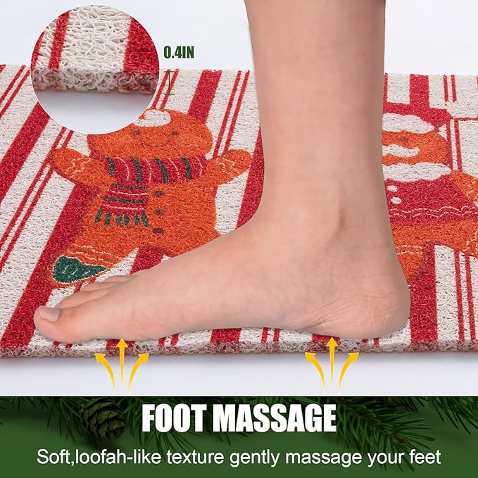 Christmas Non-Slip Bathtub Mat, Anti Slip Shower Mat, Fast Drying Bathtub Mats, Foot Scrubber Mat, Anti Slip Mat for Tub, Floor, Bathroom, Kitchen, Home, Hotel (Gingerbread Santa, 24"x16")