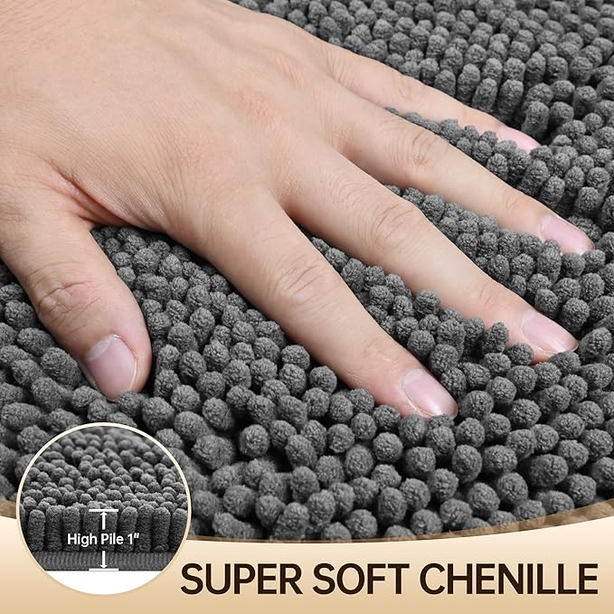 Amyracel Bathroom Rug Mat 30x48, Thick Soft Quick Dry Absorbent Chenille Bath Rug, Rubber Back Non Slip Machine Washable Bath Mat for Bathroom Shower Tub Floor