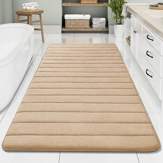 Buganda Memory Foam Bath Mat, 70" x 34", Ultra Soft and Non-Slip Bathroom Rugs, Water Absorbent and Machine Washable Bath Rug Runner for Bathroom, Shower, and Tub, Camel