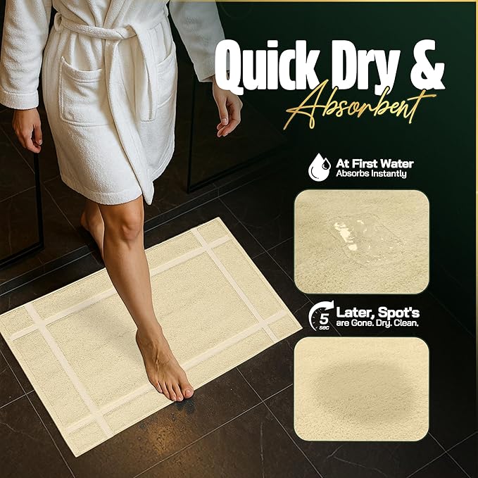 Pearl Linens Pack of 6 100% Cotton Bath Mat 20x30 inches, Soft & Absorbent Quick Dry Bathroom Mat Set, Not Bathroom Rugs, After Shower Mat, Bath Tub Mat, 687 GSM, Machine Washable, Beige