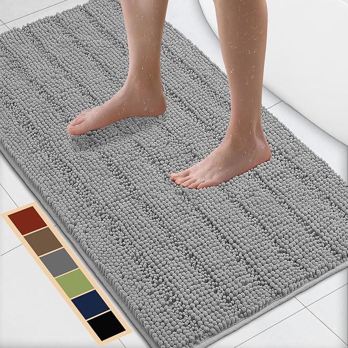 Bcoimo 44"×24" Chenille Bath Mat – Non-Slip with Backing Bath Rug Ultra-Absorbent and Machine Washable Bathroom Mat Quick-Dry Design. Ideal for Bathroom and Tub Areas