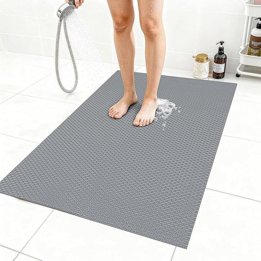 Extra Large Non-Slip Shower Mat, Fast-Dry PVC Bath Stall Tub Mat, Drain-Hole Design for Shower Stall Tub for Elderly/Kids, Non Slip Bath Mat Bathroom Safety Accessory, Gray 47"x32"