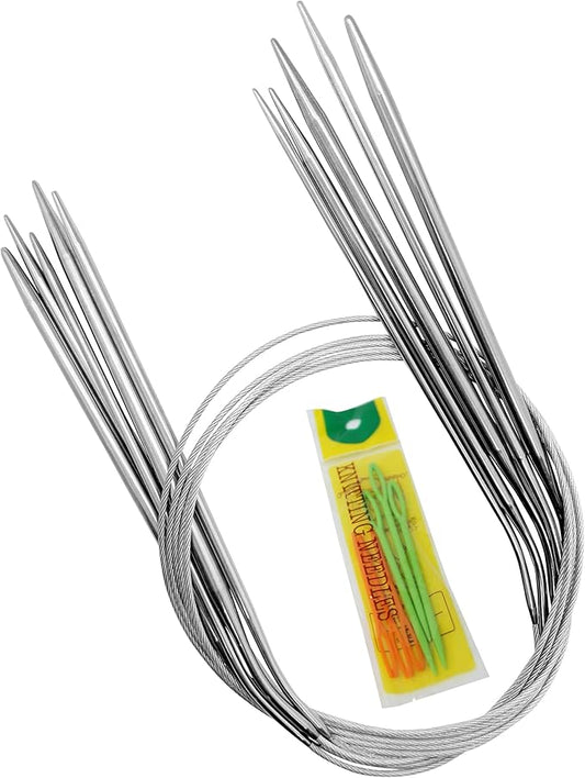 KnitPal 24-Inch Circular Knitting Needles Set of 5 | Stainless Steel with Flexible Cords | US Sizes 4–8 (3.25–5mm) | Strong, Smooth, Ergonomic Design