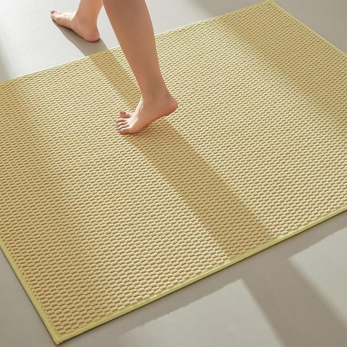 Large Bathroom Rugs Non Slip Washable Bath Rugs Super Absorbent Bathroom Rug Thin Quick Dry Low Pile Bath Mats, Yellow 36"x48"