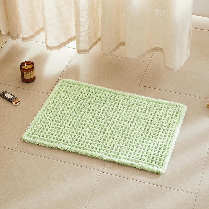 Waffle Bath Mat, Boho Bathroom Rugs Non Slip Washable Super Absorbent Quick Dry Cute Bath Mat Farmhouse Bathroom Decor, 24"x16" Pale Green