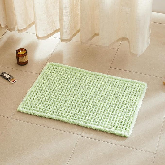 Waffle Bath Mat, Boho Bathroom Rugs Non Slip Washable Super Absorbent Quick Dry Cute Bath Mat Farmhouse Bathroom Decor, 24"x16" Pale Green