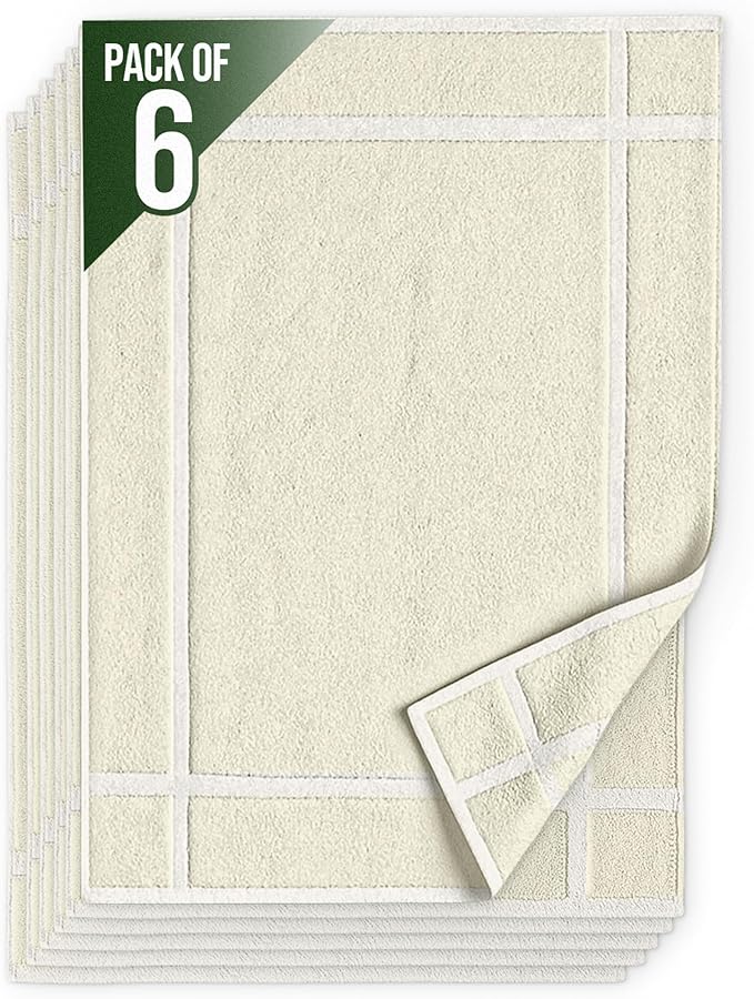 Pearl Linens Pack of 6 100% Cotton Bath Mat 20x30 inches, Soft & Absorbent Quick Dry Bathroom Mat Set, Not Bathroom Rugs, After Shower Mat, Bath Tub Mat, 687 GSM, Machine Washable, Ivory