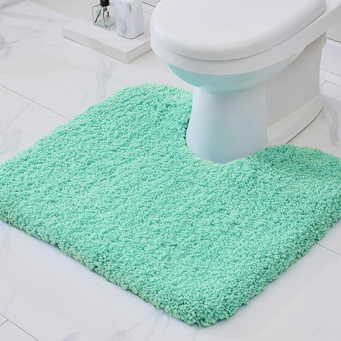 Toilet Rug 22x24 Spa Blue Non Slip Fluffy Toilet Floor Mat U Shaped Washable Bathroom Contour Rug for Toilet Absorbent Thick Toilet Carpet