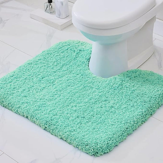 Toilet Rug 22x24 Spa Blue Non Slip Fluffy Toilet Floor Mat U Shaped Washable Bathroom Contour Rug for Toilet Absorbent Thick Toilet Carpet