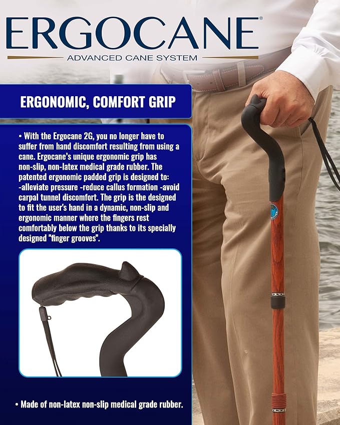 New Ergocane 2G by Ergoactives As Seen On TV. Shock Absorber Fully-Adjustable Ergonomic Cane (Maroon Wood)