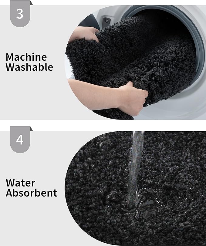 Bathroom Rug 24x48 Non Slip Fluffy Bath Mat for Bathroom Floor Washable Plush Luxury Bath Rug for Tub Soft Shower Mat, Black