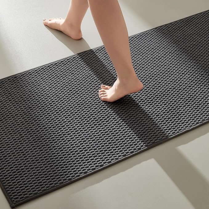 Bathroom Runner Rugs, Long Bath Mat Runner Washable Thin Quick Dry Low Pile Bathroom Runner Rugs Non Slip, Dark Grey 16"x60"