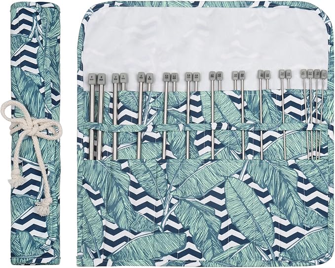 Aeelike 11 Pairs Knitting Needles Set - Stainless Steel Knitting Needles Single Point with Roll Bag - Portable Metal Knittings Needle Set for Beginners Size 2mm to 8mm