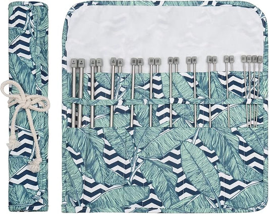 Aeelike 11 Pairs Knitting Needles Set - Stainless Steel Knitting Needles Single Point with Roll Bag - Portable Metal Knittings Needle Set for Beginners Size 2mm to 8mm