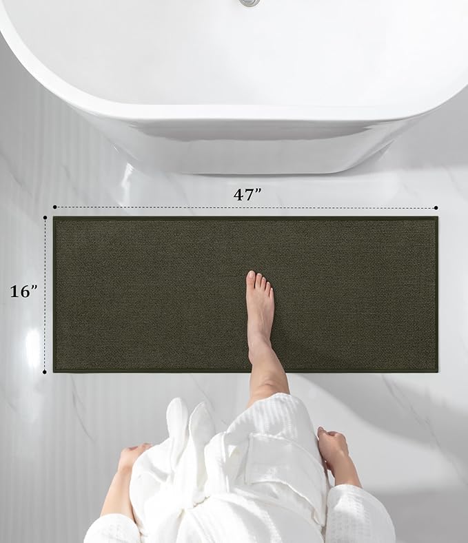 YIHOUSE Bathroom Rugs Mat 16x47, Non Slip Quick Dry Bath Mats for Bathroom Absorbent Ultra Thin Bath Rugs Machine Washable Fit Under Door for Sink, Cabinet, Laundry (Dark Green, 16"x47")