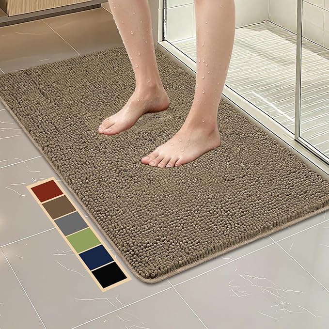 Bcoimo 44"×24" Absorbent Bath Mat, Non-Slip with Backing Chenille Bath Rug and Machine Washable Bathroom Mat Quick-Dry Design. Ideal for Bathroom and Tub Areas