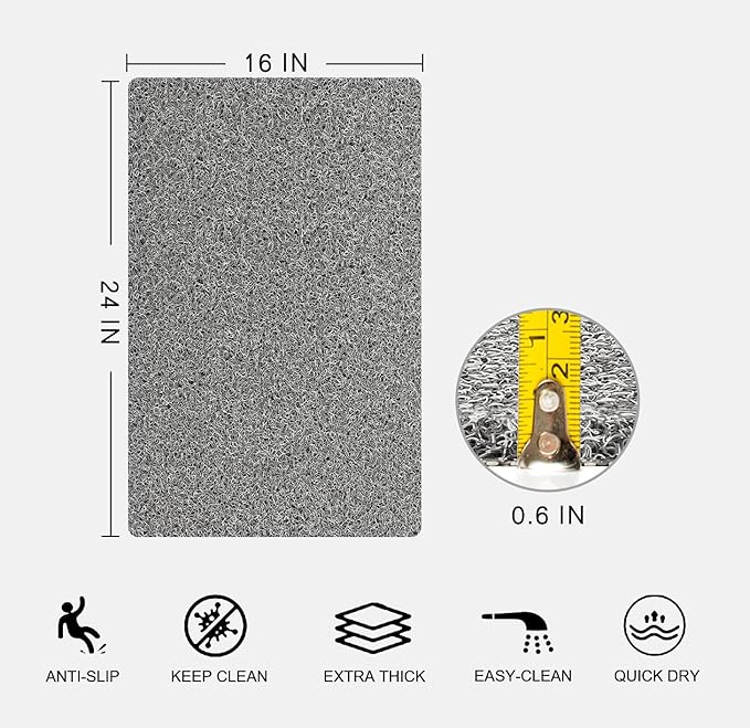 Nonslip Bathtub Mat, Anti Slip Bath Mat 0.6" Extra Thick, Quick Dry Bath Tub Anti Slip Shower Mat, Loofah Non-Slip Bath Mat for Tub Bathroom Pool Kitchen Entryway Home Hotel(Grey 16x24)
