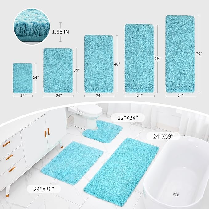 Teal Bathroom Rug 24x48 Non Slip Fluffy Bath Mat for Bathroom Floor Washable Plush Luxury Bath Rug for Tub Soft Shaggy Absorbent Shower Sink Mat