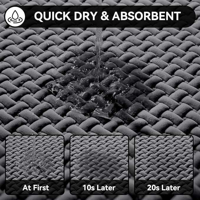 Bathroom Runner Rug Non Slip, Super Absorbent Quick Dry Long Bath Mat, Foam Weave Texture Rubber Backing Ultra Thin Bathroom Mats Fit Under Door Bathroom Floor Bathtub Shower, 16"x 47"