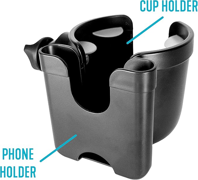 Stander Universal Cup Holder Accessory, Adjustable Drink and Phone Storage Compartment for Walkers, Rollators, Strollers, Wheelchairs, and Scooters, Black