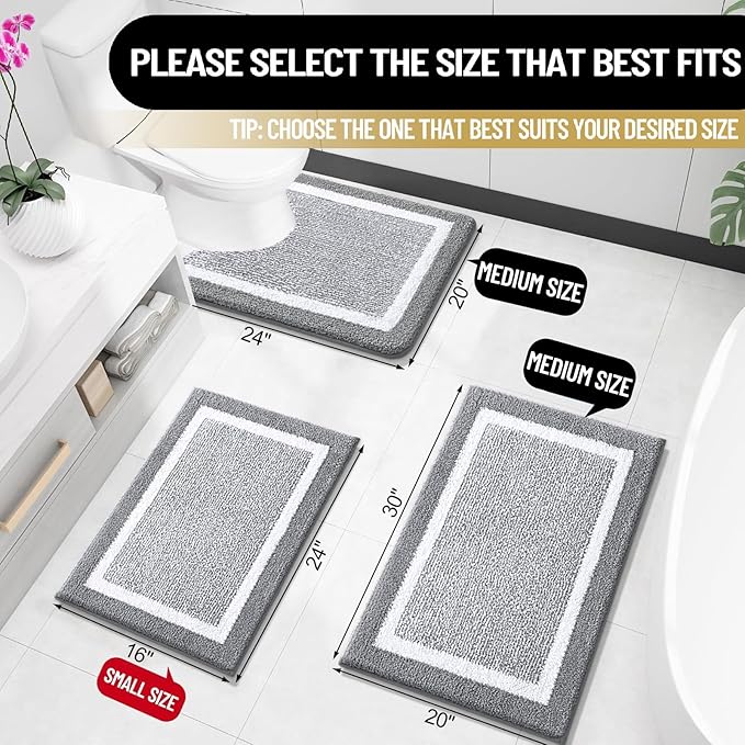 OLANLY Bathroom Rugs 30x20, Extra Soft and Absorbent Microfiber Bath Mat, Non-Slip, Machine Washable, Quick Dry Shaggy Bath Carpet, Suitable for Bathroom Floor, Tub, Shower (Medium, Grey)