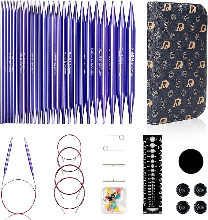 SLPLIRS Circular Knitting Needles Set, 13 Sizes Long Aluminium Interchangeable Circular Knitting Needles Set with Case & Accessories, 5" (13cm) | (2.75mm to 10mm) (Purple)