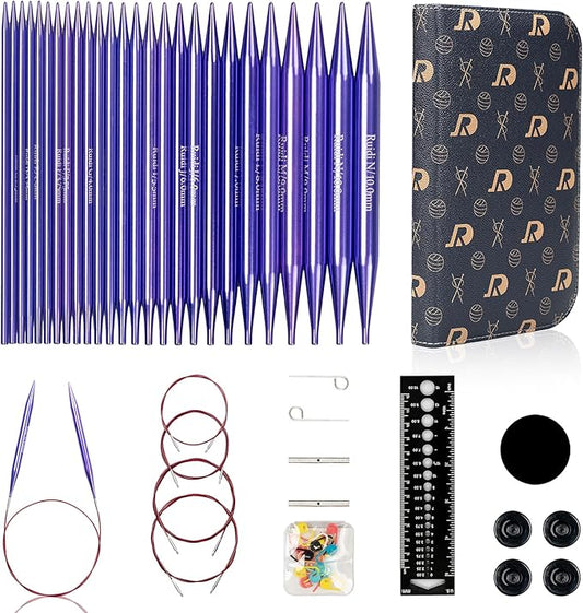 SLPLIRS Circular Knitting Needles Set, 13 Sizes Long Aluminium Interchangeable Circular Knitting Needles Set with Case & Accessories, 5" (13cm) | (2.75mm to 10mm) (Purple)