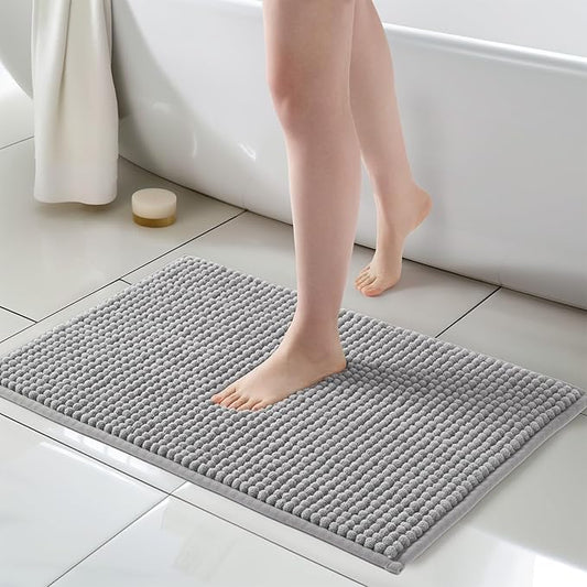 FRESHMINT Thick Chunky Chenille Bath Rugs 20"x32", Non Slip Bath Mat, Soft Bathroom Decor, Cute Shower Mat, Water Absorbent, Washable, Dove Gray