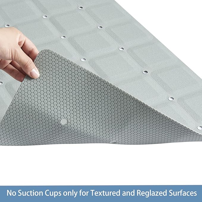Foldable Silicone Bathtub Mat: Jumbo Size Heavy Duty Safety Bath Mat for Tub Without Suction Cups Non Slip Bath & Shower Mat for Textured, Reglazed, Refinished Tub (Grey, 35.8 x 17.7)
