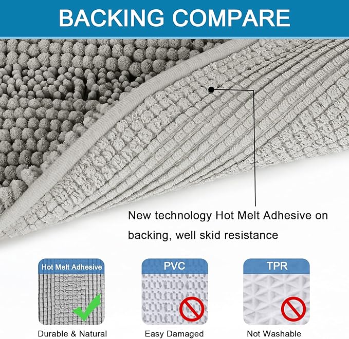 H.VERSAILTEX Bath Rugs for Bathroom Non Slip Bath Mats Extra Thick Chenille Striped Rug 20" x 32" Absorbent Non Skid Fluffy Soft Shaggy Washable Dry Fast Plush Mat for Indoor, Bath Room, Tub - Dove