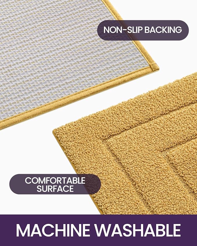 DEXI Bathroom Rug 36x24, Non Slip Washable Bath Mat for Shower Floor, Absorbent Soft Bathmat with Rubber Backing, Quick Dry Microfiber Carpet, Yellow