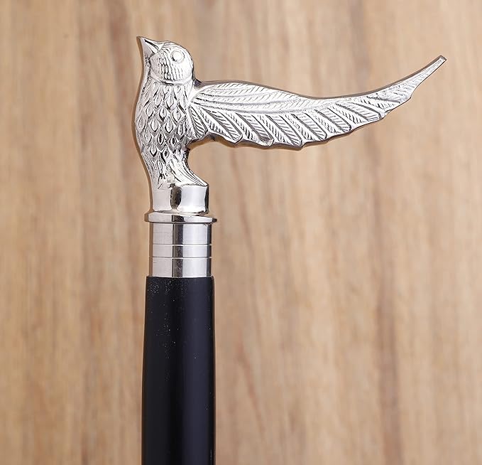 Premium Wooden Walking Cane | Beautiful Silver Plated Solid Brass Handle | Walking Stick & Crutches lacquer Polished Cane for Men and Women