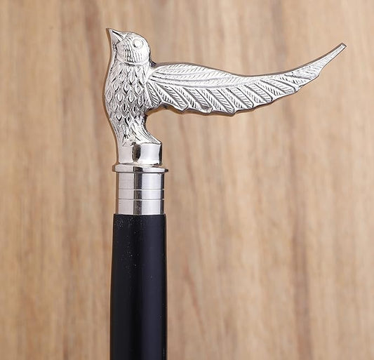 Premium Wooden Walking Cane | Beautiful Silver Plated Solid Brass Handle | Walking Stick & Crutches lacquer Polished Cane for Men and Women