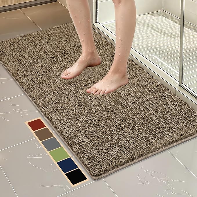Bcoimo 48"×24" Absorbent Bath Mat, Non-Slip with Backing Chenille Bath Rug and Machine Washable Bathroom Mat Quick-Dry Design. Ideal for Bathroom and Tub Areas