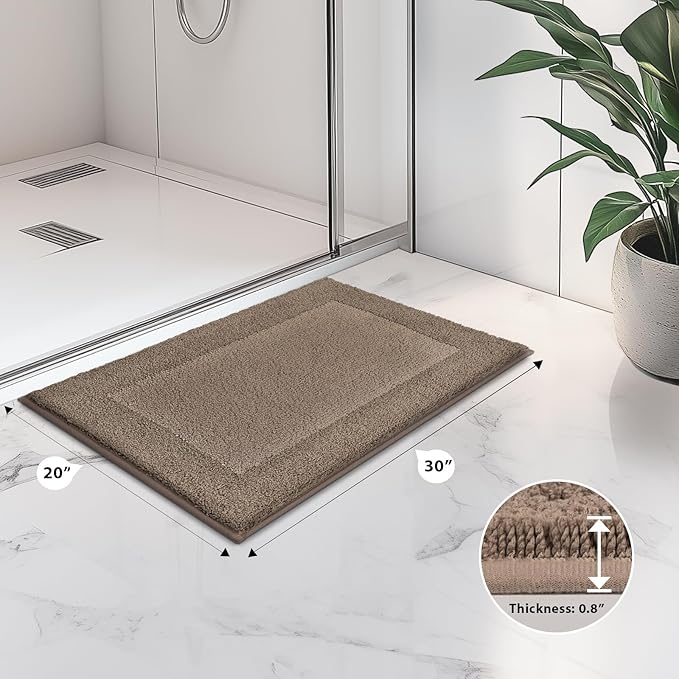 Bathroom Rugs 20" x 30", Non-Slip Extra Soft Absorbent Bath Rugs, Machine Washable Quick Dry Bath Mats for Bathroom Floor, Shower, Bathtub and Sink, Grayish Brown & Coffee