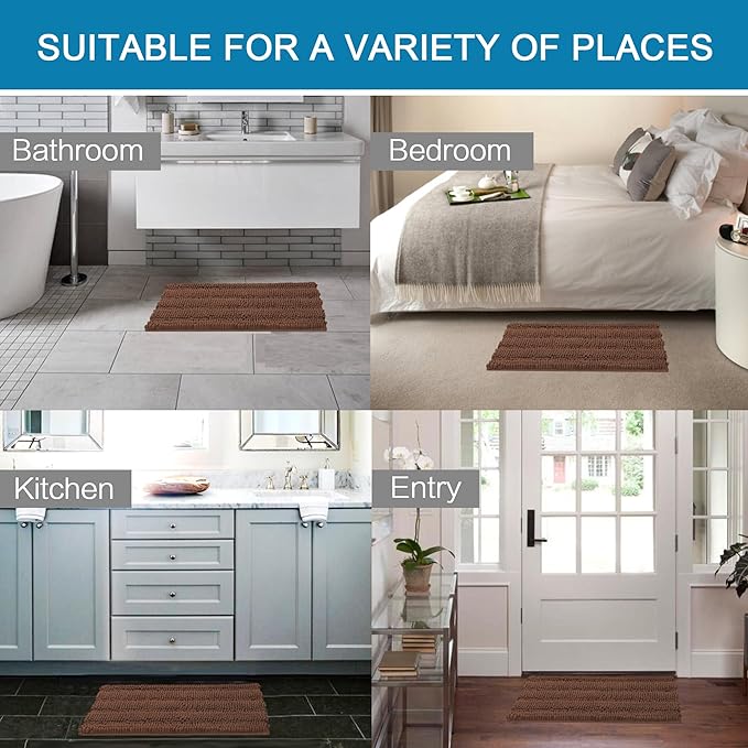 H.VERSAILTEX 2 Piece Bathroom Set Extra Thick Chenille Striped Pattern Bath Rugs for Bathroom Non Slip Soft Plush Shaggy Bath Mats for Floor(Caramel, 32 x 20 Plus 24 x 17 - Inches)