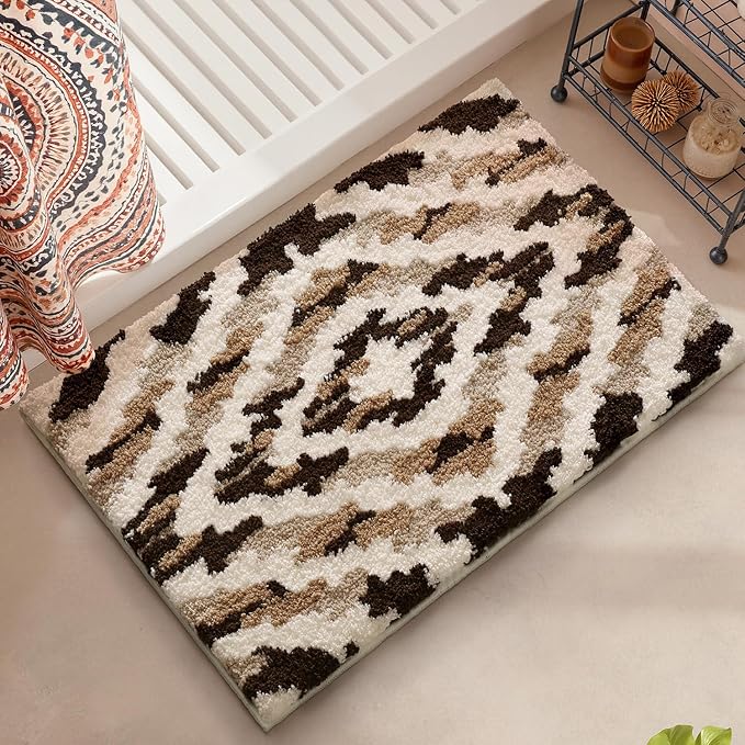 LUMI Bathroom Rugs, Soft Absorbent Bath Mat for Modern Home Decor, Non-Slip Quick-Dry Bath Rug, Machine Washable Floor Mat for Shower and Tub, Entryway, 16"x24", Brown