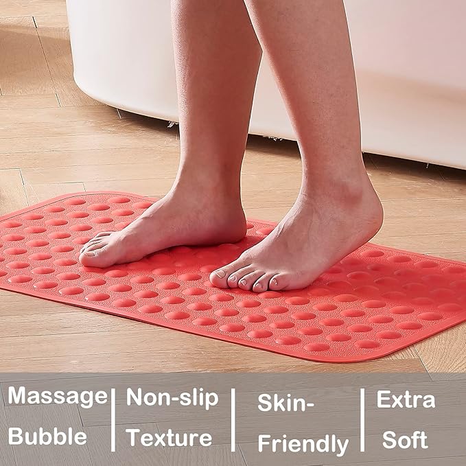 Yanzifly Bathtub Mat Non Slip Bath Mat for Tub Silicone Soft Bath Tub Mat Non Slip Shower Mats, Suction Cups Bath Tub Anti Slip Matt for Family Use, Machine Washable-Red